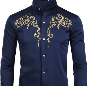Men's Floral Embroidery Slim Fit Long Sleeve Band